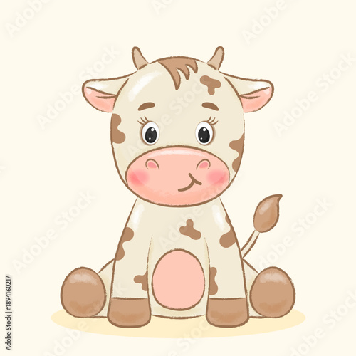 Cute Cow on Light Background