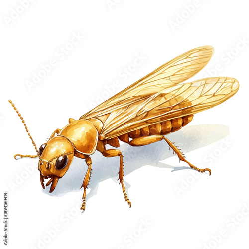 Termite, lively watercolor vector drawing with intricate brush, isolated on a white background.