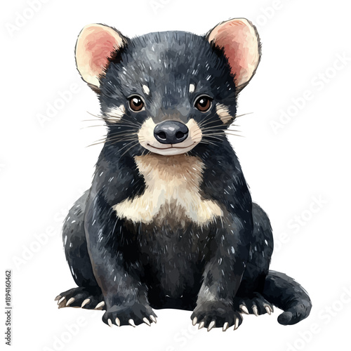 Tasmanian Devil, serene watercolor vector artwork with smooth washes of color and refined textures, isolated on a white background.