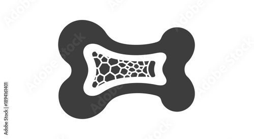 Black and white dog toy bone with spotted pattern inside.