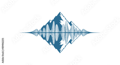 Abstract mountain range with sound wave reflection.