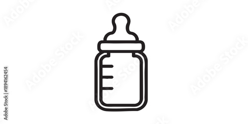Baby bottle vector icon, black contour design, minimal outline style, isolated on transparent background, simple infant feeding symbol