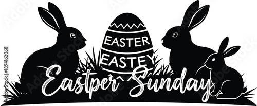 Easter sunday celebration with easter eggs and bunny silhouettes