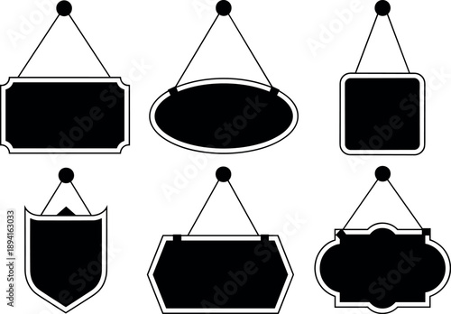 Black sign shapes hanging from strings vector illustration graphic design elements