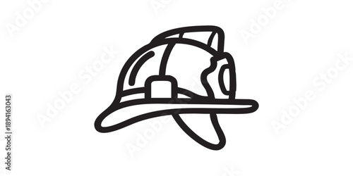 European firefighter helmet vector icon, black drawing, minimal outline style, simple fire safety and rescue symbol, isolated on transparent background