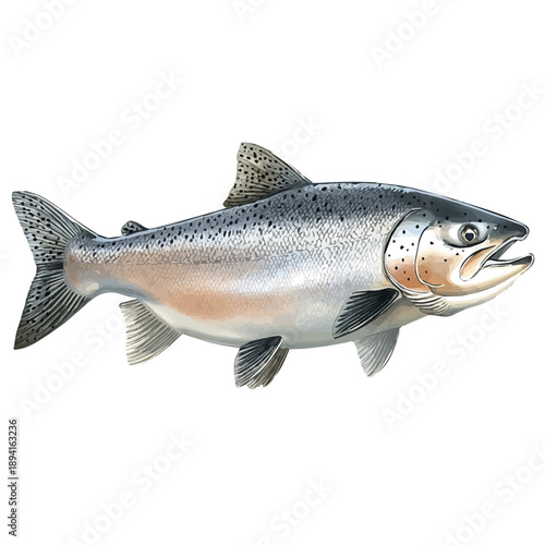 watercolor draw of Salmon, isolated on a white background.