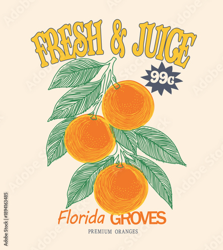 Hand drawn Oranges fruit artwork. Organic food artwork for for t-shirt. Sweet and juicy design. Fresh fruit. Fresh orange fruit print.. summer food fashion trendy design. Summer t-shirt.