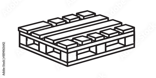 Wood pallet vector icon, black contour design, minimal outline style, isolated on transparent background, simple logistics and shipping symbol