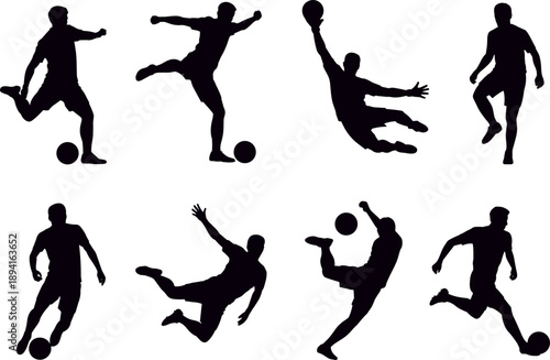 Football players silhouettes sports action dynamic movement soccer athletes