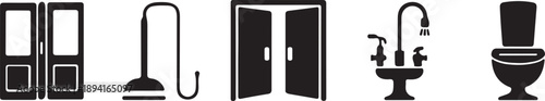 Bathroom fixtures plumbing icons vector.



