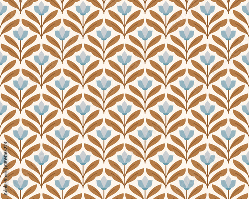 Cute Abstract Floral Seamless Pattern. Vector Art Deco Flower background.