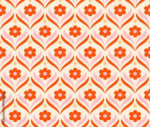 Cute Abstract Floral Seamless Pattern. Vector Art Deco Flower background.