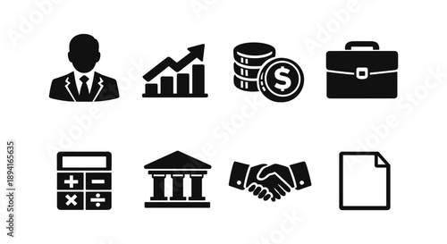Business and finance icons set for economic growth and partnerships