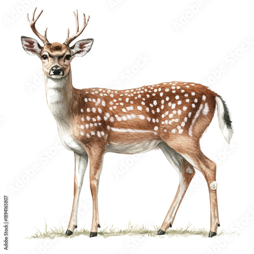 Persian Fallow Deer, elegant watercolor vector illustration with flowing lines and gentle color transitions, isolated on a white background.