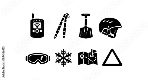 Essential winter sports safety equipment icons collection