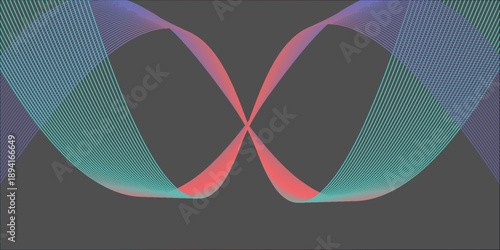 Illustration colorful neon line glow  on black background. futuristic particle wave abstract background.