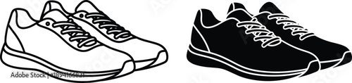 Two Pairs of Sneakers in Outline and Silhouette Style shoe footwear