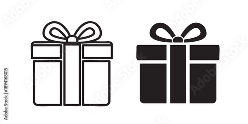 Gift box vector icon, black and white design, simple minimal style, outline and solid version, isolated on transparent background, modern symbol