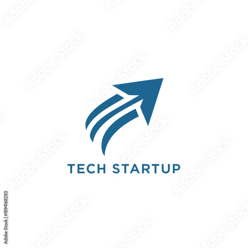 Tech startup logo concept with upward arrow symbolizing innovation and progress