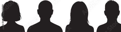 Four anonymous people silhouettes standing in a row facing forward