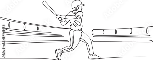 One continuous line drawing of young sporty man baseball player practice to hit the ball at stadium. Competitive sport concept. one line Icon drawing