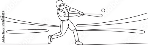 One continuous line drawing of young sporty man baseball player practice to hit the ball at stadium. Competitive sport concept. one line Icon drawing