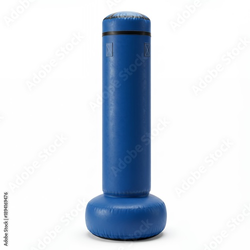 Professional Blue Standing Punching Bag with Wide Base and Black Accent Ring for Combat Sports Training and Cardio Fitness Isolated on White