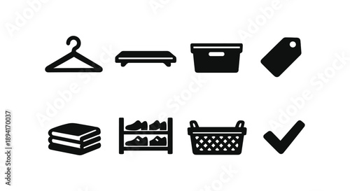 Minimalist icons for clothing organization and storage solutions