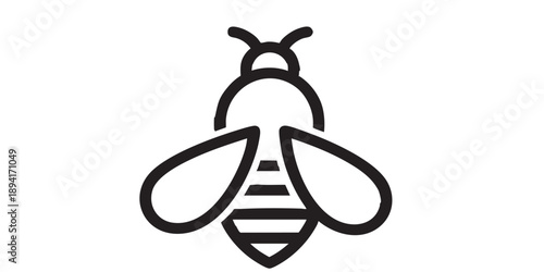 Honey bee vector icon, black and white design, minimal outline style, simple insect and nature symbol, isolated on transparent background