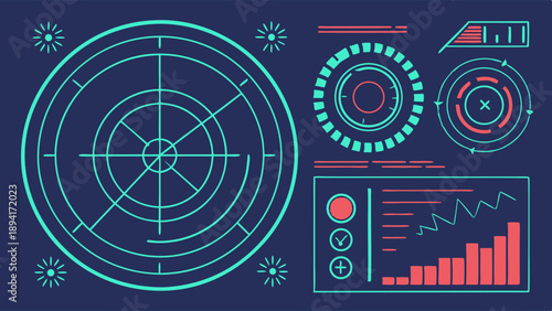 Futuristic HUD Interface Screen Digital Data Analysis Dashboard Radar Display Technology Background