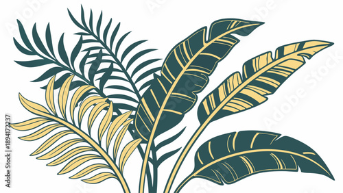 Vintage Tropical Foliage Illustration Exotic Palm Leaves Drawing for Summer Branding and Web Design Background