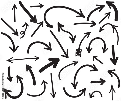 A chaotic arrangement of arrows pointing in various directions