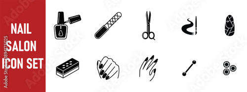 Nail Art Tools and Beauty Care Vector Icons