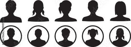 Set of black silhouette human profile icons for users or avatars