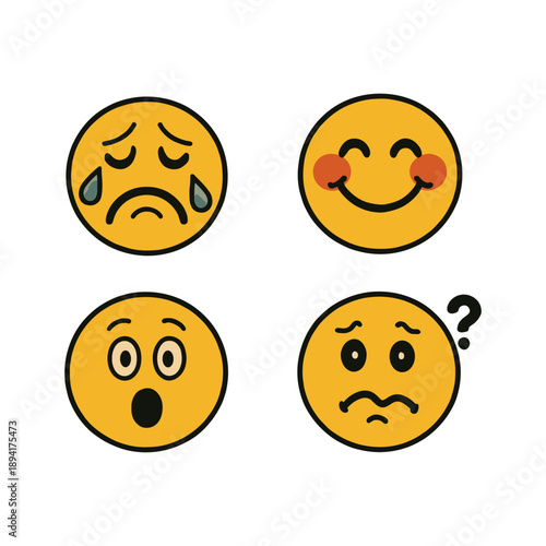 Set of emotional face expressions and emojis