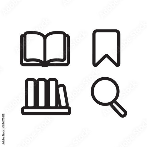 Library and Research Search Icons Set