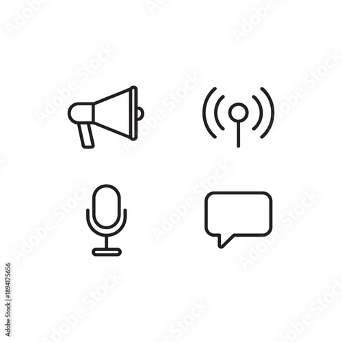 Communication and Broadcasting Media Line Icon Set