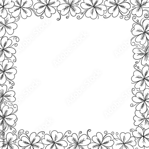 Doodle Lineart Frame Shamrock Leaves Border