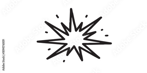Explosion vector icon, black design, minimal outline style, simple blast and impact symbol, isolated on transparent background