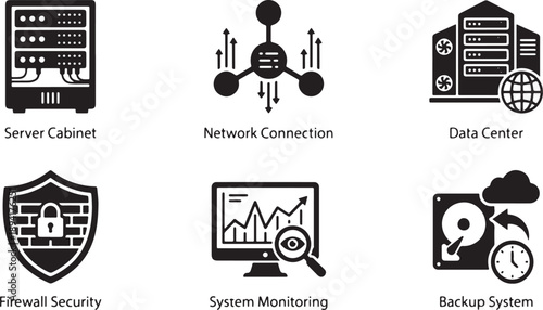 Data Encryption and Secure Login Icons – Authentication Privacy and Access Control Vector Set