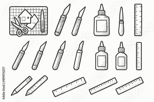 Ruler vector setup papercraft icon icons craft pencil handdrawn knife artistic grid