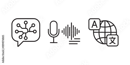 Natural Language Processing and AI Translation Icons