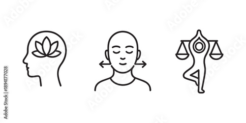 Mindfulness, mental health and work life balance icons