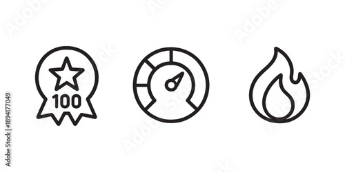 Performance and high quality achievement icons set