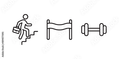 Career Path and Training Symbols Career Ladder, Finish Line, and Dumbbell Fitness Icon