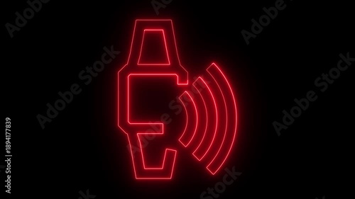 glowing neon pink red mobile phone wifi animation icon on black background .glowing, neon, pink, red, mobile phone, smartphone, wifi, wireless, signal, internet,