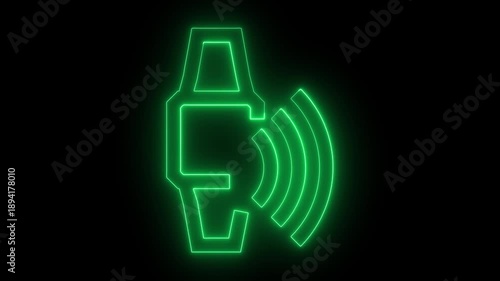 glowing neon pink red mobile phone wifi animation icon on black background .glowing, neon, pink, red, mobile phone, smartphone, wifi, wireless, signal, 