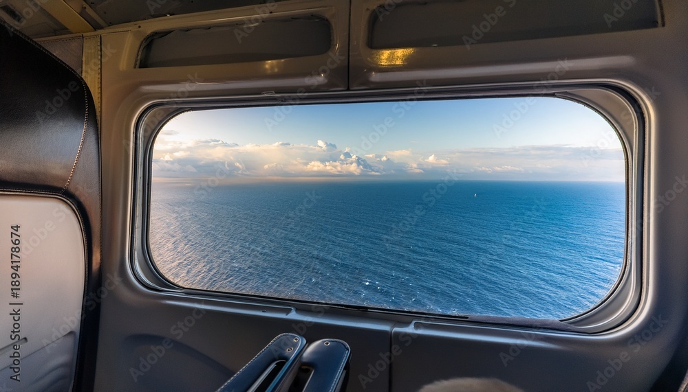 Naklejka premium looking out from inside a cargo plane s interior offering a breathtaking view of the ocean