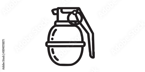 Hand grenade vector icon, black and white design, minimal outline style, simple military weapon symbol, isolated on transparent background