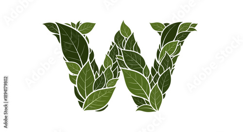 Leaf Letter W - Nature Alphabet Design